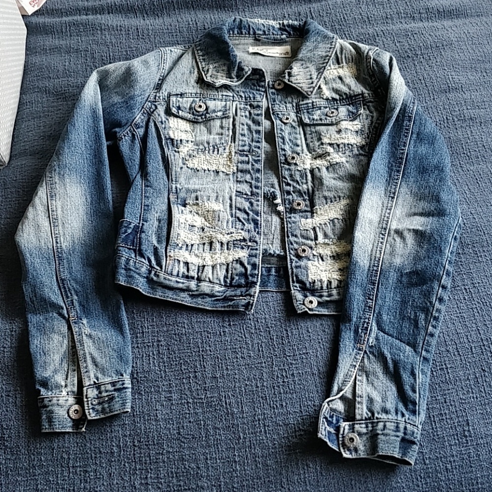 Cropped Distressed Jean Jacket
